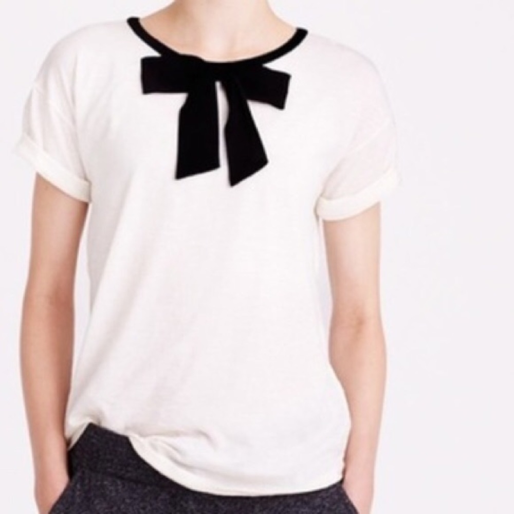 JCrew Cream Cuffed T-Shirt with Black Bow